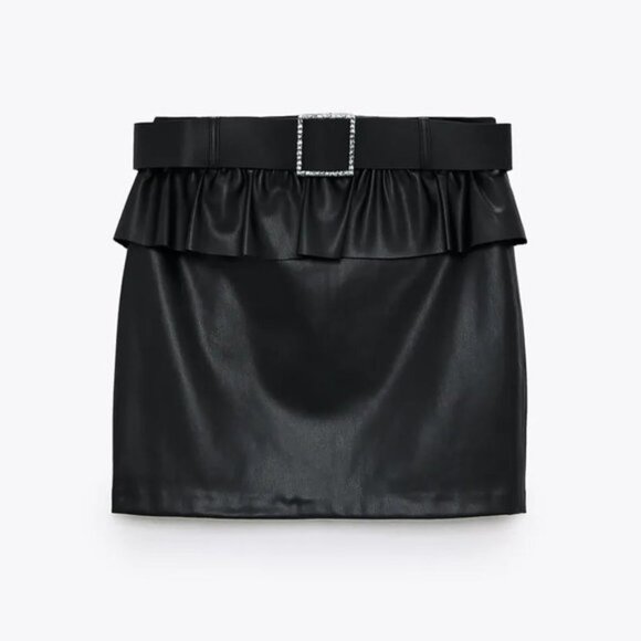 NWT Zara black faux leather ruffle mini skirt, L - Picture 4 of 10